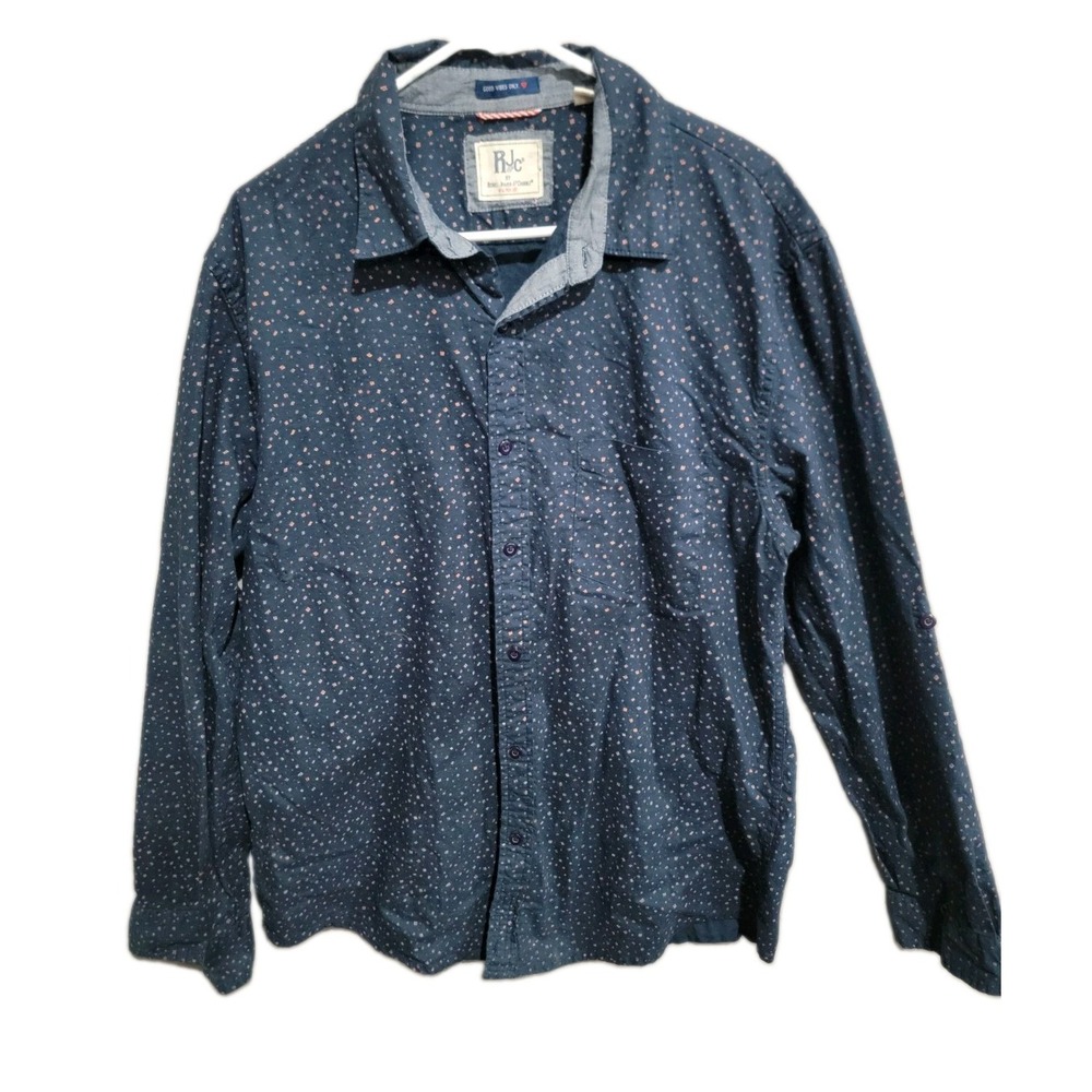 RJC‎ Rebel James Charli Mens XL Shirt Blue Speckled Dot Print Button Front